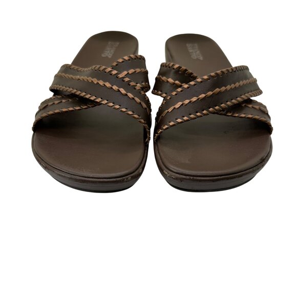 Franco Sarto Brown Leather Braided Strap Womens Slide Sandals Size 10 - Picture 1 of 5